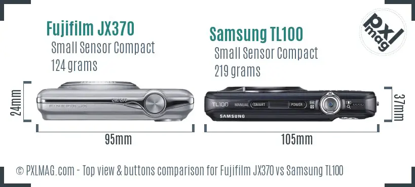 Fujifilm JX370 vs Samsung TL100 top view buttons comparison