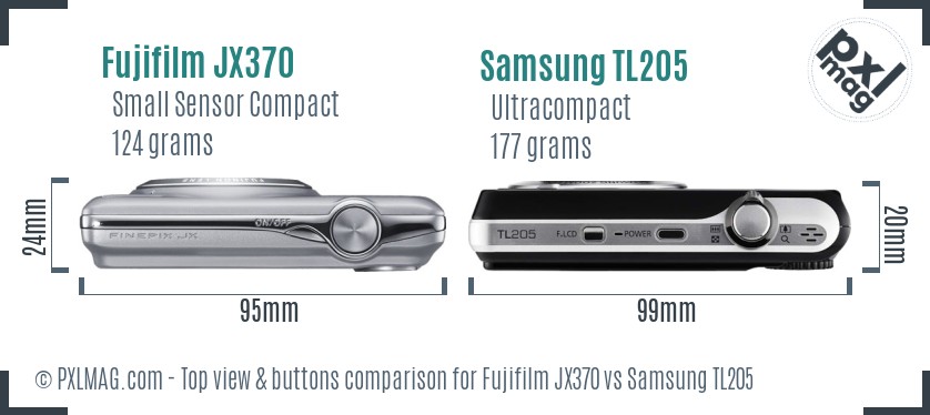 Fujifilm JX370 vs Samsung TL205 top view buttons comparison