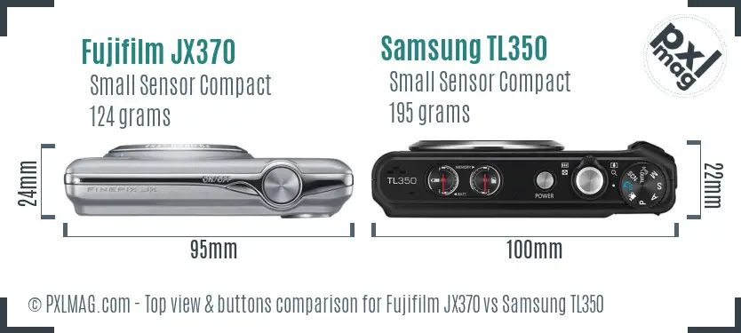 Fujifilm JX370 vs Samsung TL350 top view buttons comparison