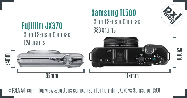 Fujifilm JX370 vs Samsung TL500 top view buttons comparison