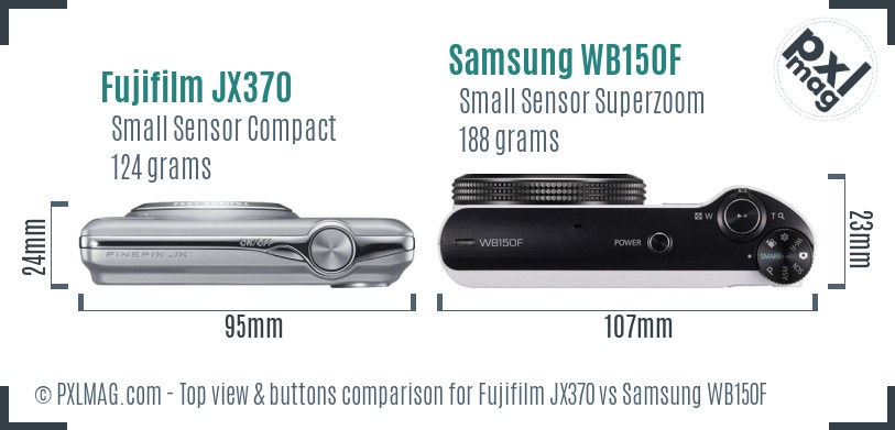 Fujifilm JX370 vs Samsung WB150F top view buttons comparison