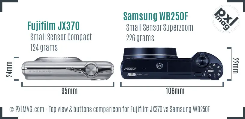 Fujifilm JX370 vs Samsung WB250F top view buttons comparison
