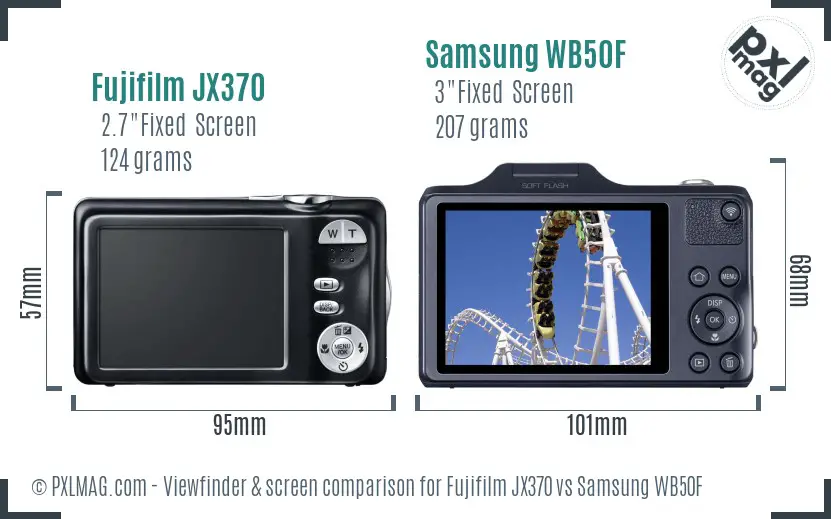 Fujifilm JX370 vs Samsung WB50F Screen and Viewfinder comparison