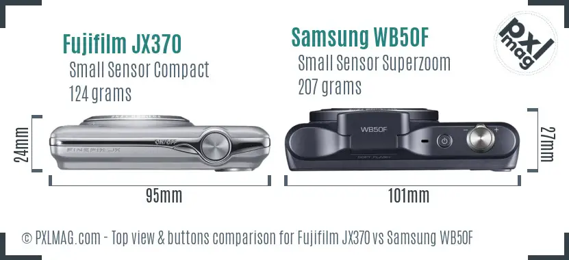 Fujifilm JX370 vs Samsung WB50F top view buttons comparison