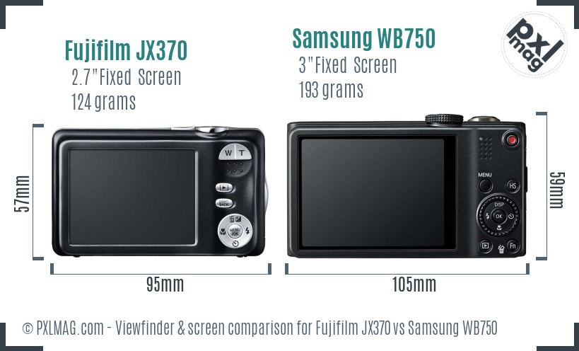 Fujifilm JX370 vs Samsung WB750 Screen and Viewfinder comparison