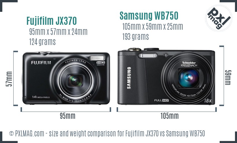 Fujifilm JX370 vs Samsung WB750 size comparison Fujifilm JX370 vs Samsung WB750 size comparison