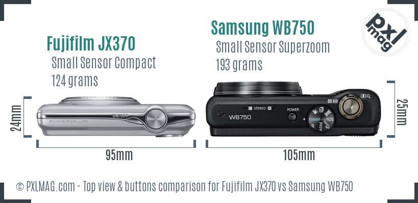 Fujifilm JX370 vs Samsung WB750 top view buttons comparison