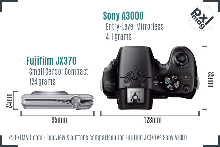 Fujifilm JX370 vs Sony A3000 top view buttons comparison