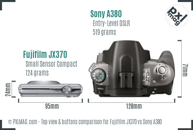 Fujifilm JX370 vs Sony A380 top view buttons comparison