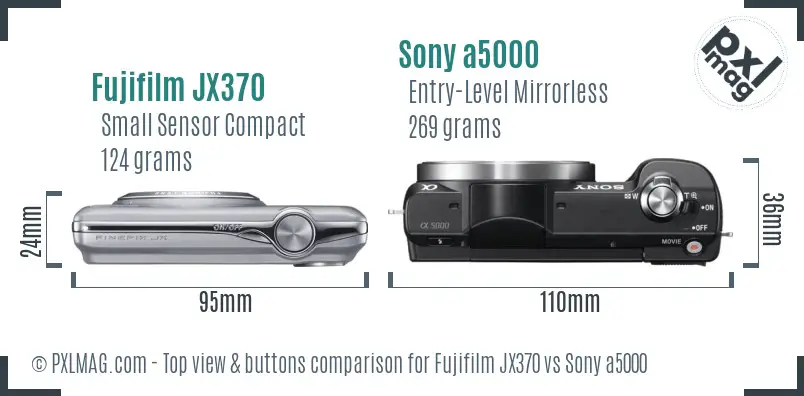 Fujifilm JX370 vs Sony a5000 top view buttons comparison Fujifilm JX370 vs Sony a5000 top view buttons comparison