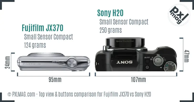 Fujifilm JX370 vs Sony H20 top view buttons comparison