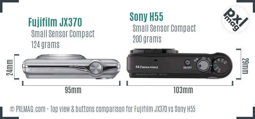 Fujifilm JX370 vs Sony H55 top view buttons comparison Fujifilm JX370 vs Sony H55 top view buttons comparison