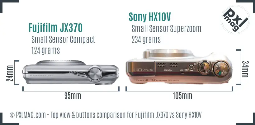 Fujifilm JX370 vs Sony HX10V top view buttons comparison