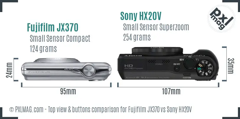 Fujifilm JX370 vs Sony HX20V top view buttons comparison