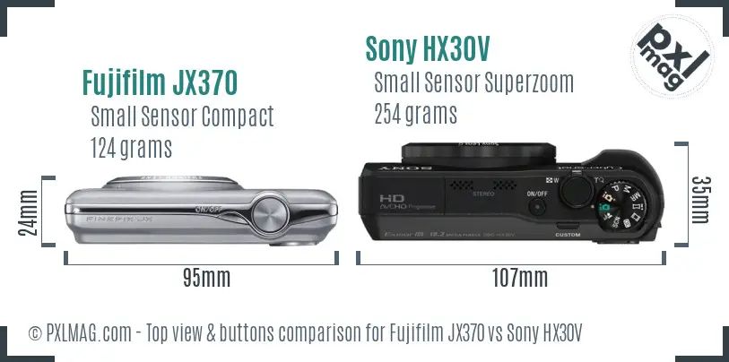 Fujifilm JX370 vs Sony HX30V top view buttons comparison