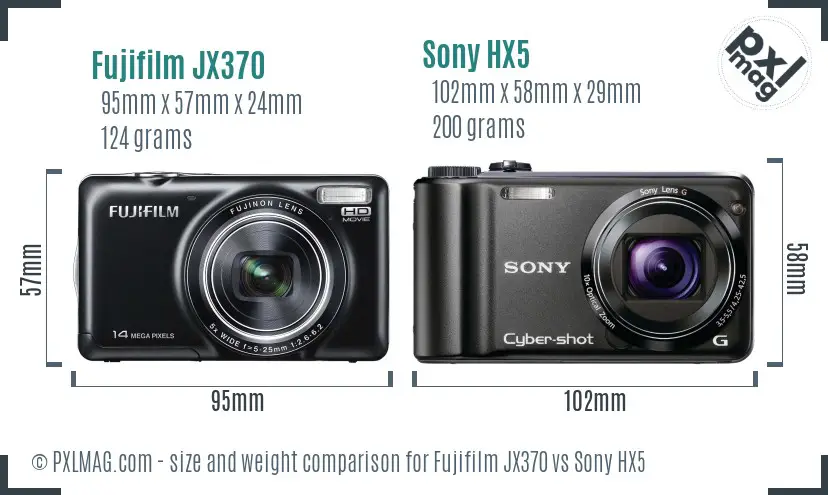 Fujifilm JX370 vs Sony HX5 size comparison