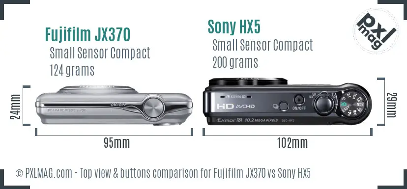 Fujifilm JX370 vs Sony HX5 top view buttons comparison