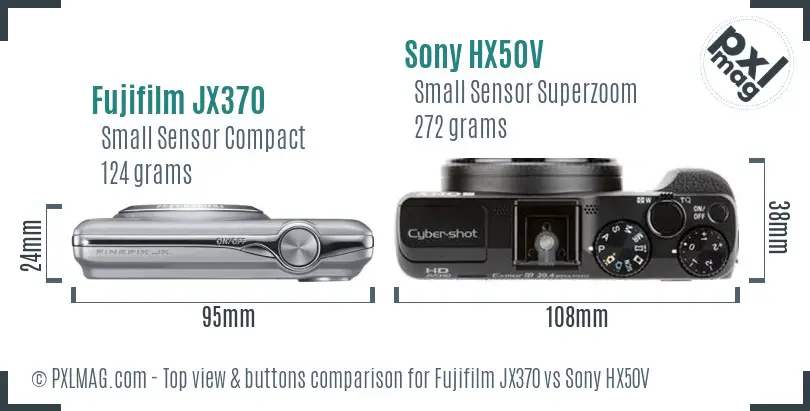 Fujifilm JX370 vs Sony HX50V top view buttons comparison