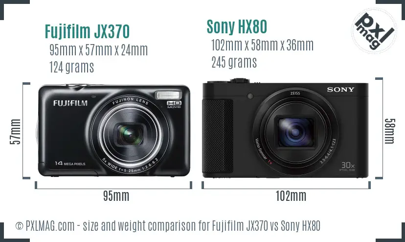 Fujifilm JX370 vs Sony HX80 size comparison Fujifilm JX370 vs Sony HX80 size comparison
