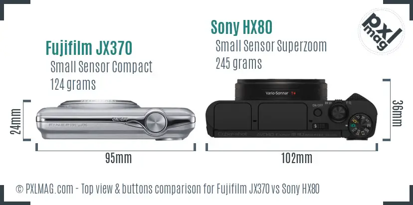 Fujifilm JX370 vs Sony HX80 top view buttons comparison Fujifilm JX370 vs Sony HX80 top view buttons comparison