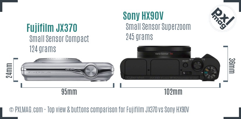 Fujifilm JX370 vs Sony HX90V top view buttons comparison