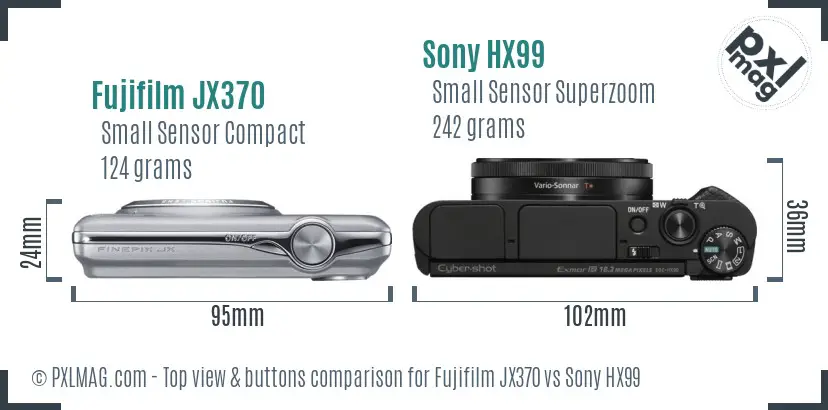 Fujifilm JX370 vs Sony HX99 top view buttons comparison