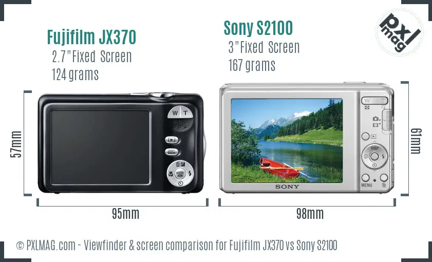 Fujifilm JX370 vs Sony S2100 Screen and Viewfinder comparison