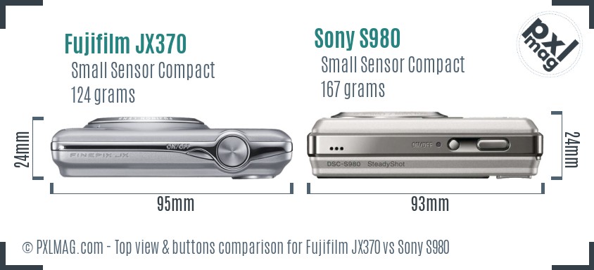 Fujifilm JX370 vs Sony S980 top view buttons comparison