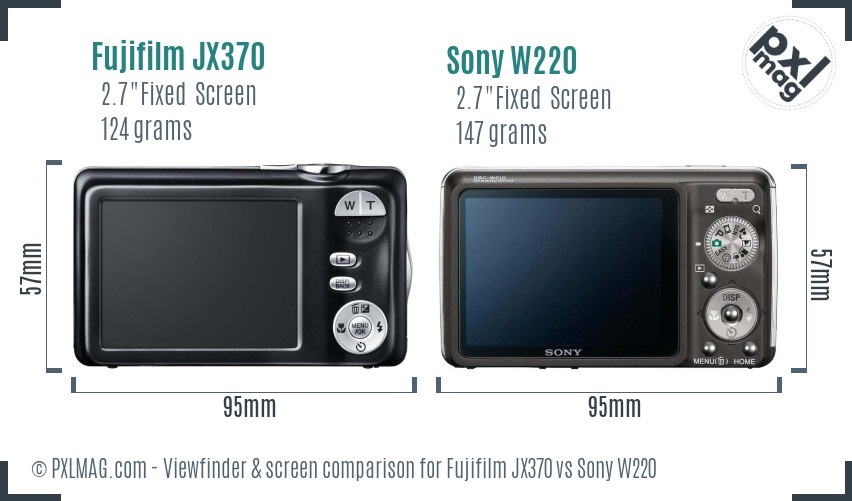 Fujifilm JX370 vs Sony W220 Screen and Viewfinder comparison