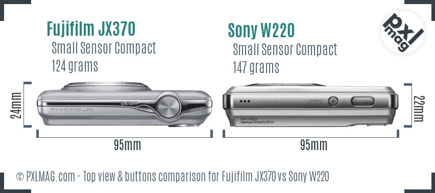 Fujifilm JX370 vs Sony W220 top view buttons comparison