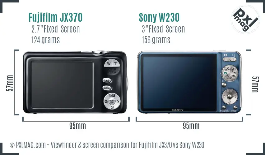 Fujifilm JX370 vs Sony W230 Screen and Viewfinder comparison