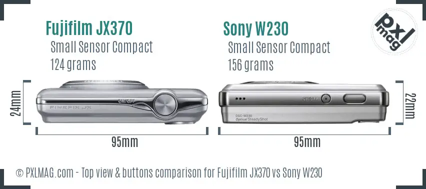 Fujifilm JX370 vs Sony W230 top view buttons comparison