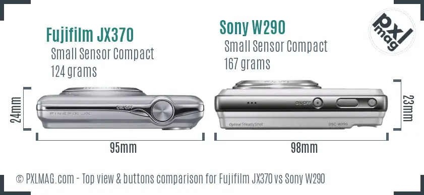 Fujifilm JX370 vs Sony W290 top view buttons comparison