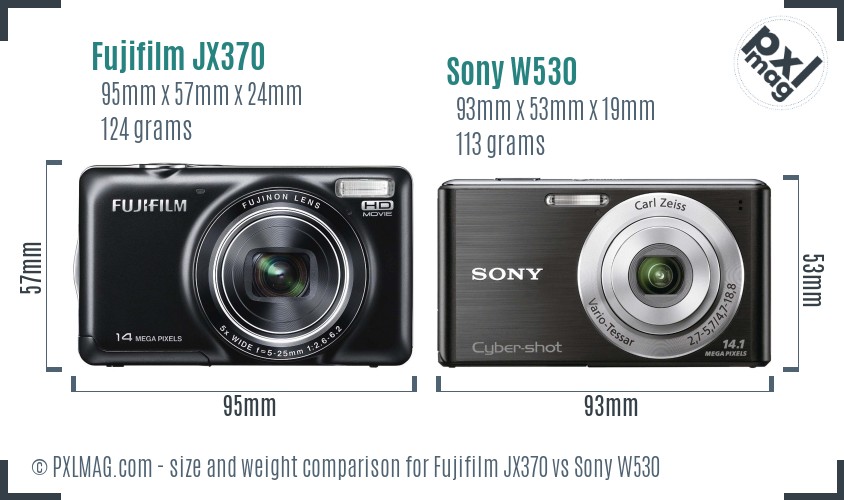 Fujifilm JX370 vs Sony W530 size comparison