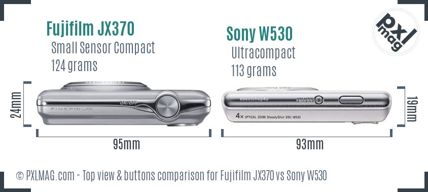 Fujifilm JX370 vs Sony W530 top view buttons comparison