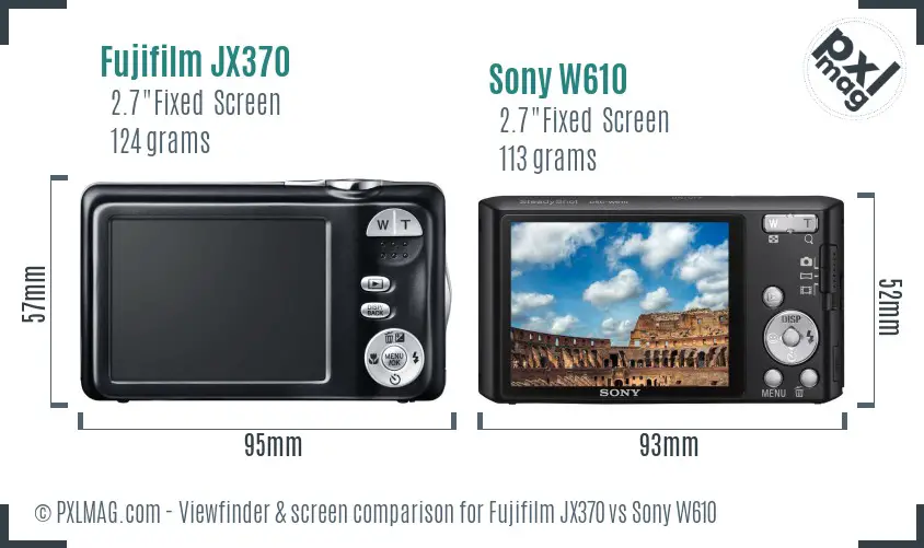 Fujifilm JX370 vs Sony W610 Screen and Viewfinder comparison