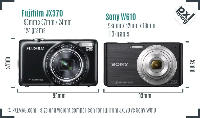 Fujifilm JX370 vs Sony W610 size comparison