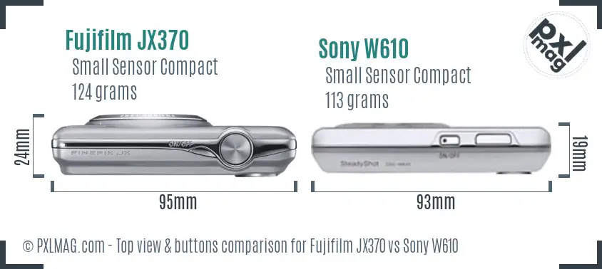 Fujifilm JX370 vs Sony W610 top view buttons comparison