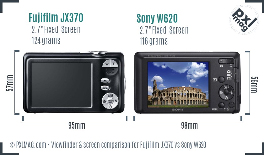 Fujifilm JX370 vs Sony W620 Screen and Viewfinder comparison