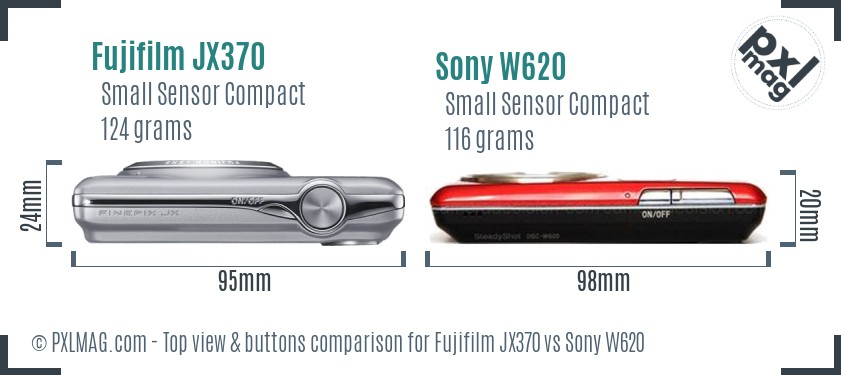 Fujifilm JX370 vs Sony W620 top view buttons comparison