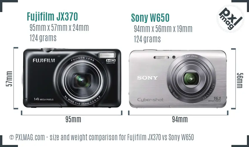 Fujifilm JX370 vs Sony W650 size comparison