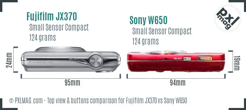 Fujifilm JX370 vs Sony W650 top view buttons comparison
