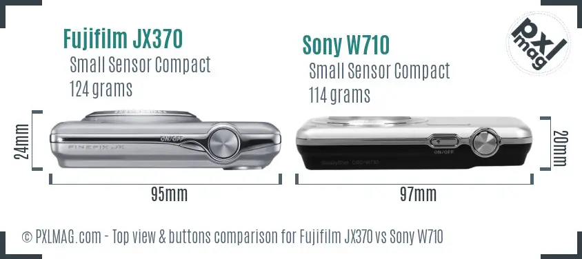 Fujifilm JX370 vs Sony W710 top view buttons comparison Fujifilm JX370 vs Sony W710 top view buttons comparison