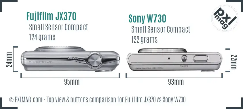 Fujifilm JX370 vs Sony W730 top view buttons comparison