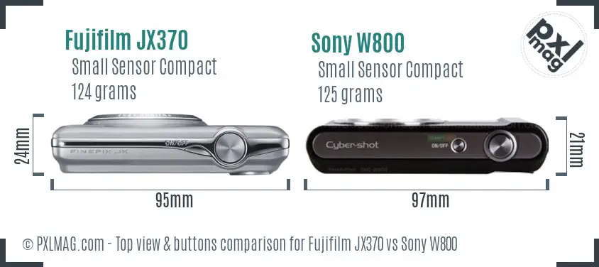 Fujifilm JX370 vs Sony W800 top view buttons comparison