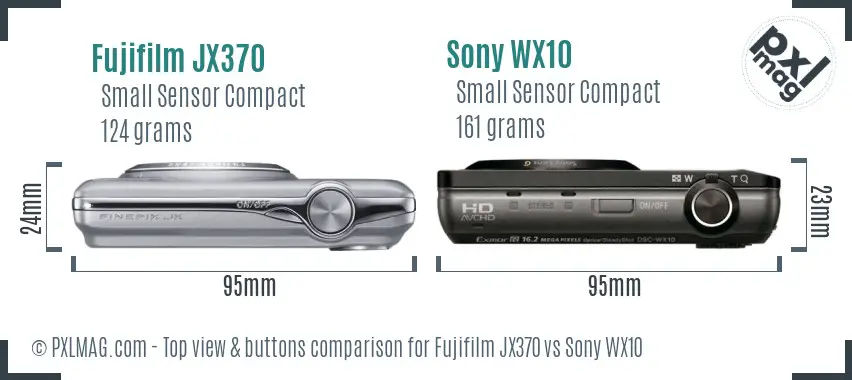 Fujifilm JX370 vs Sony WX10 top view buttons comparison