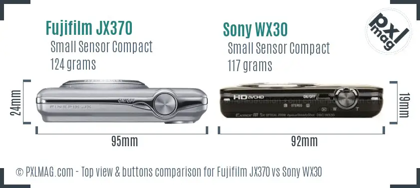 Fujifilm JX370 vs Sony WX30 top view buttons comparison Fujifilm JX370 vs Sony WX30 top view buttons comparison