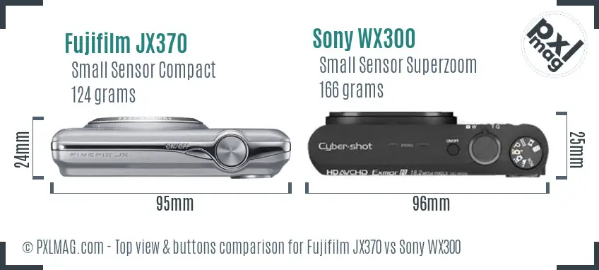 Fujifilm JX370 vs Sony WX300 top view buttons comparison