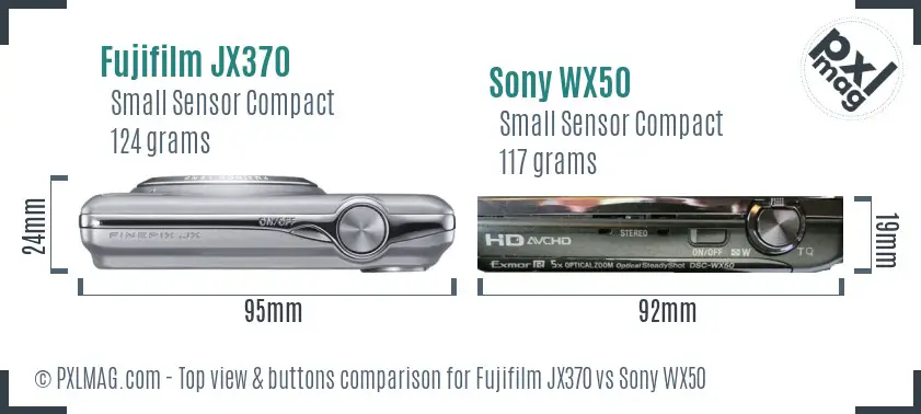 Fujifilm JX370 vs Sony WX50 top view buttons comparison
