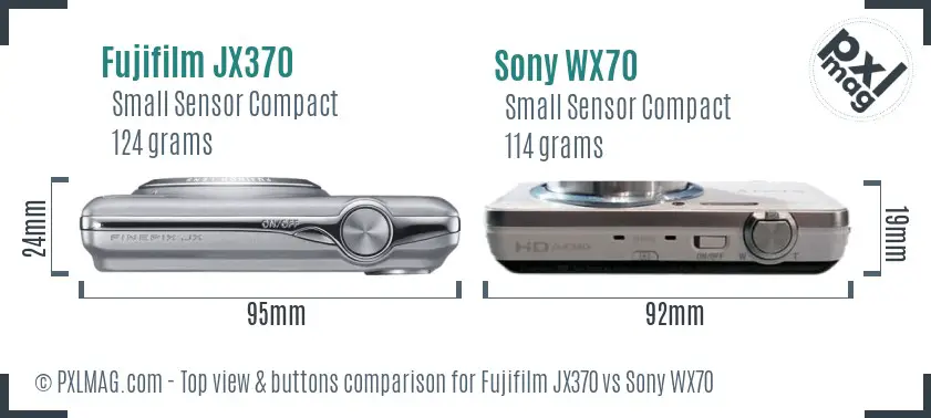 Fujifilm JX370 vs Sony WX70 top view buttons comparison Fujifilm JX370 vs Sony WX70 top view buttons comparison